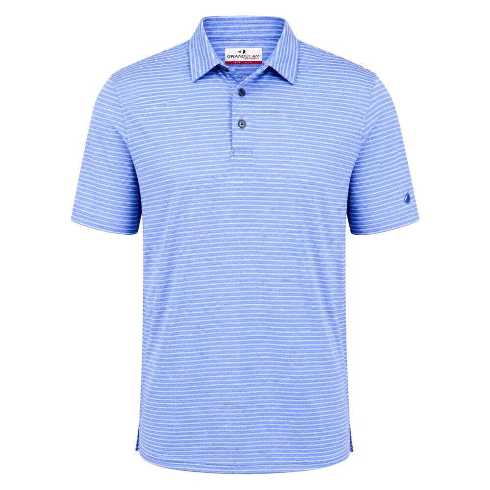 Grand Slam Performance Men's Striped Polo Shirt – Blue/White – Short Sleeve M
